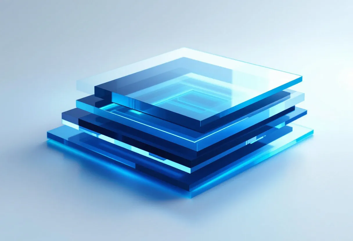 Abstract layered blue glass panels representing the ALFO platform architecture